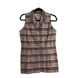 Jones New York Silk Blouse Womens 8 Pink Plaid Sleeveless Button Down Excellent